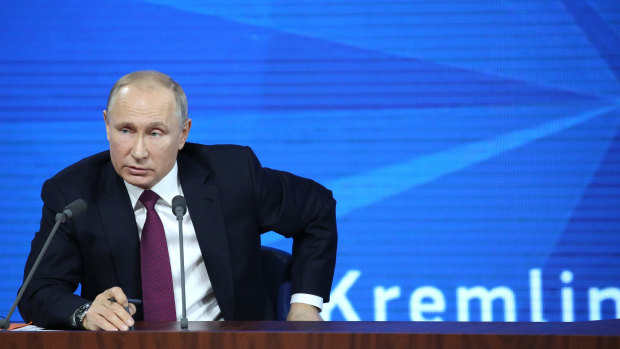 Vladimir Putin speaks during his annual news conference in Moscow on Thursday.