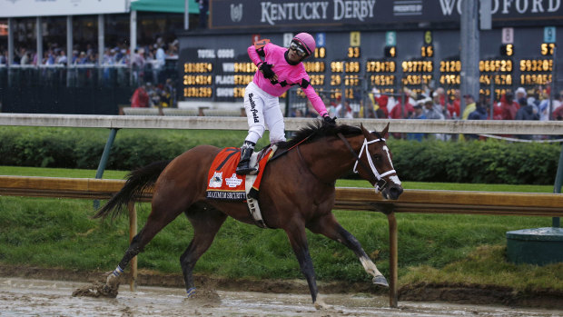 Maximum Security crosses the line first in the Kentucky Derby, but was disqualified.