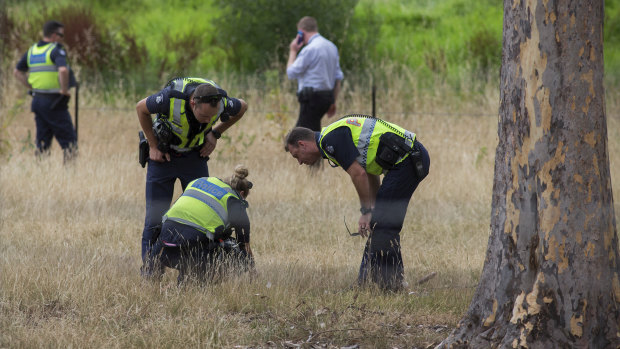 Police searching grassland for clues near the Polaris Shopping Centre.


