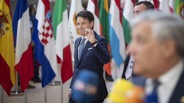 Italy's Prime Minister Giuseppe Conte arrives for a European Union leaders' summit in Brussels on Thursday.