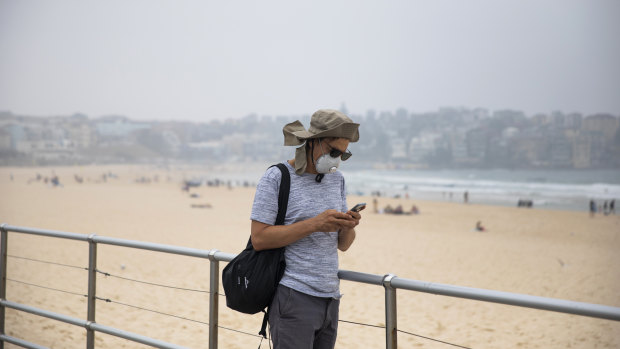Smoke haze blankets Bondi Beach on January 8.