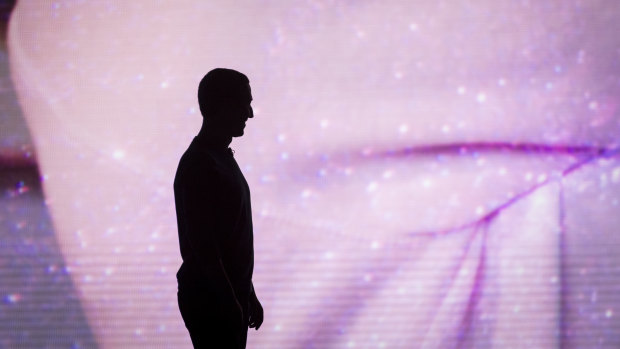 The silhouette of Mark Zuckerberg, chief executive officer and co-founder of Facebook.