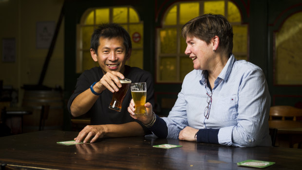 Dr Steve Lee and associate professor Elizabeth Gardiner, who met up for a beer and came up with the idea for a diagnostics device that can help doctors identify patients at imminent risk of a heart attack or stroke.
