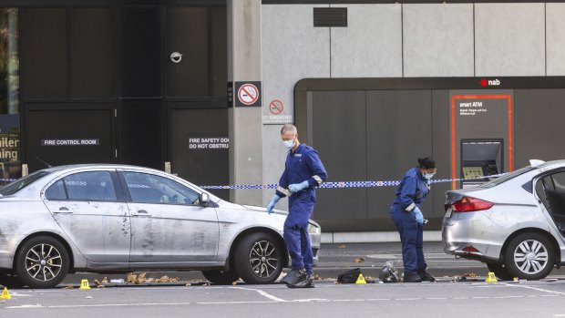 The scene of a fatal stabbing in Bourke Street, Docklands.