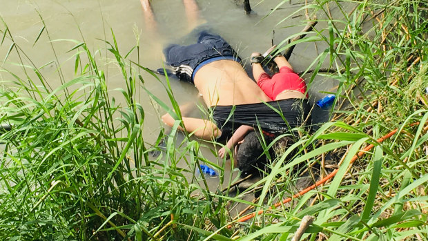 The bodies of Salvadoran migrant Oscar Alberto Martínez Ramírez and his 23-month-old daughter Valeria on the bank of the Rio Grande after they died trying to cross into the US. 