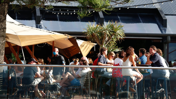 The popular Beach Hotel in central Byron was heaving on Good Friday afternoon.