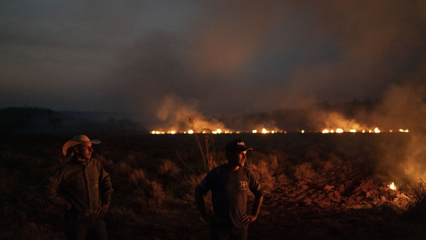 The battle against fire in the state of Mato Grosso, Brazil, in August. Under increasing international pressure to contain the fires sweeping parts of the Amazon, President Jair Bolsonaro authorised the military to battle the massive blazes. 