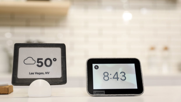 The Lenovo smart clock, featuring Google Assistant, on display at CES last week.