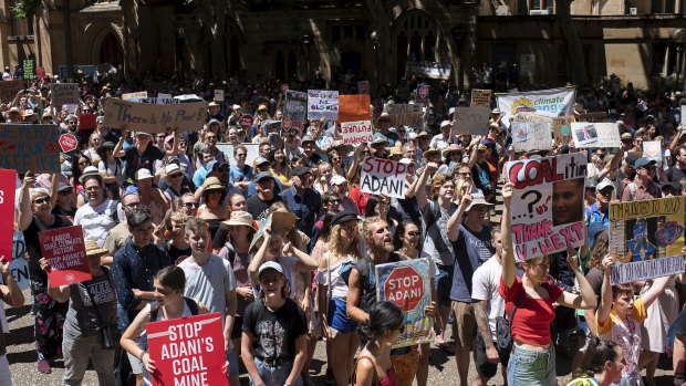 A climate protest outside Sydney Town Hall earlier this month.