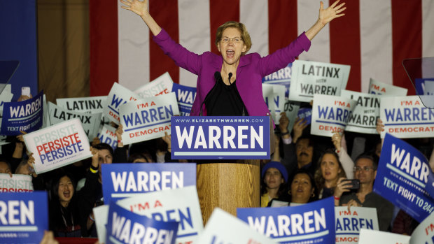 Senator Elizabeth Warren speaks during a campaign event in Los Angeles in March 2020.