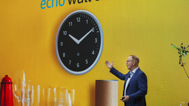 David Limp, senior vice president of devices and services at Amazon, presents the Amazon Echo Wall Clock.