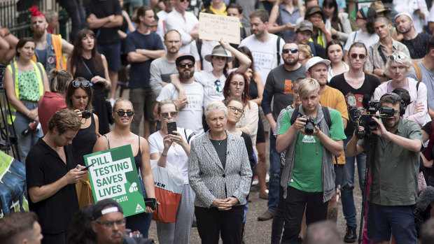 Independent MP for Wentworth Dr Kerryn Phelps at the pill testing rally at Town Hall.