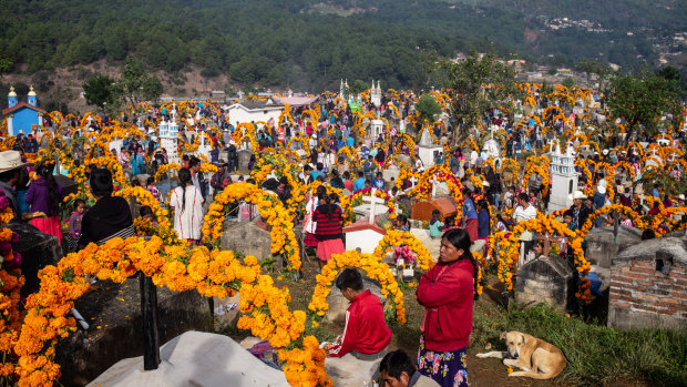 Families gather at a cemetery during Day of the Dead celebrations in the town of Cochoapa el Grande, Mexico.