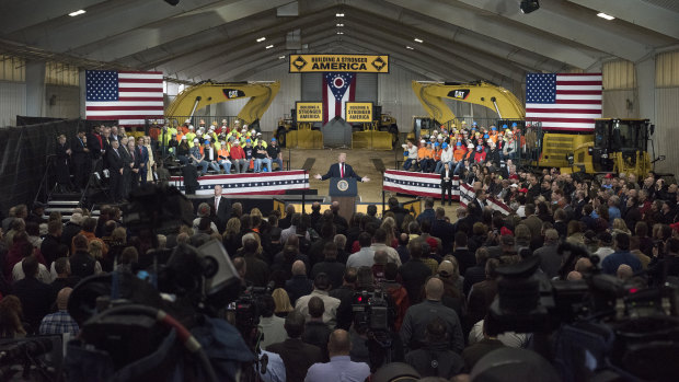 Trump speaking at an event at in Richfield, Ohio.
