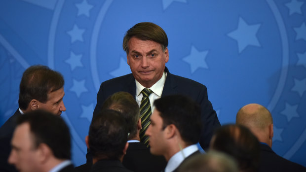 Jair Bolsonaro attends an inauguration ceremony for Andre Mendonca, Brazil's new minister of justice, after former judge and minister Sergio Moro resigned.