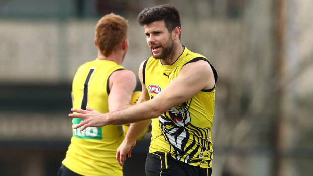 Rich pickings: Trent Cotchin returned to full speed at training on Friday, and will join Dustin Martin in the squad to face the Eagles.