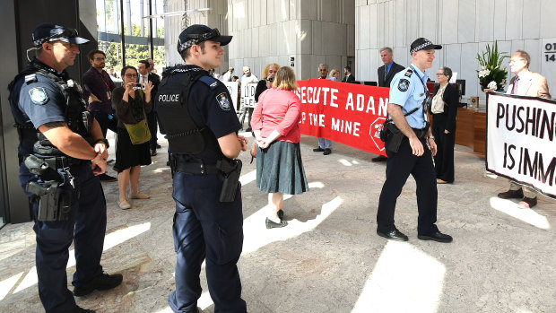 The protest shut down the foyer of 1 William Street.