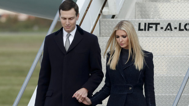 Real estate investors:  Ivanka Trump, right, departs Air Force One with husband and fellow presidential adviser Jared Kushner.