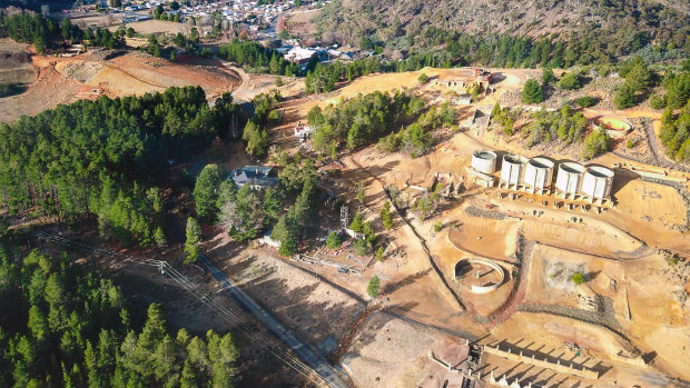 An aerial view of the site. The property, which was originally just an office building, was turned into a four-bedroom residence, sitting among 37 hectares of bushland.