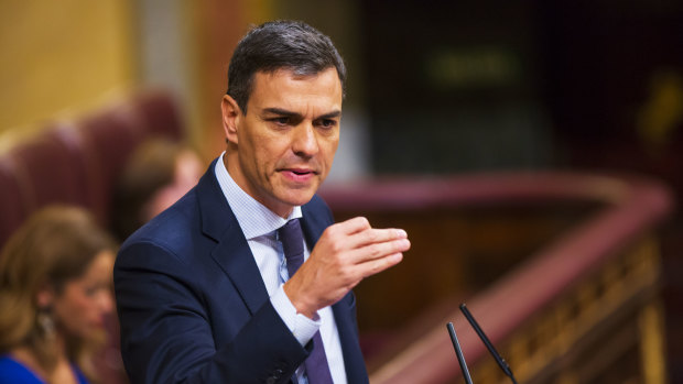 Pedro Sanchez, leader of the Spanish Socialist Party (PSOE), gestures as he speaks during a no-confidence motion vote in Madrid on Friday.