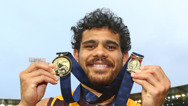 Big-game player: Cyril Rioli with his 2015 premiership medallion and Norm Smith Medal.