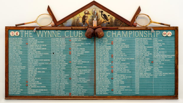 Wynne Prize 2023 finalist, James Powditch’s ‘The Wynne Club Championship’, oil, acrylic and pen on board, found objects.