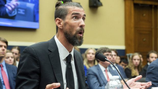 Michael Phelps testifies during a US Congress hearing on pre-Olympic anti-doping measures on Tuesday.