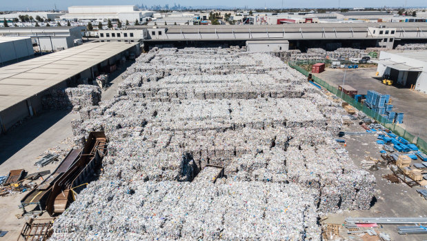 SKM Service's vast stockpile of recycling material in Laverton North last month.
