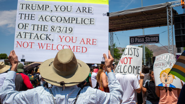 Donald Trump visited the grief-stricken residents of El Paso on Wednesday where protesters made themselves heard.