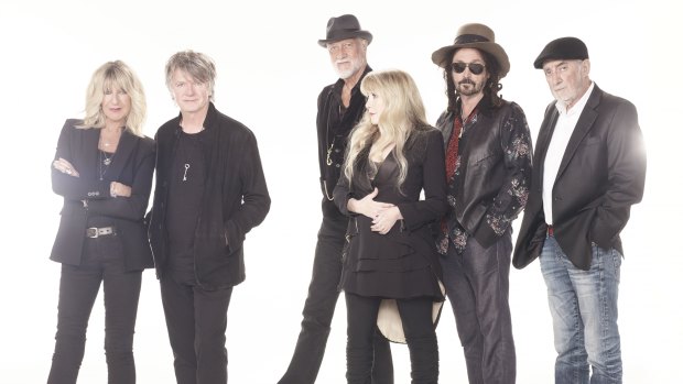 The new-look Fleetwood Mac with Neil Finn (second left) and Mike Campbell (second right).