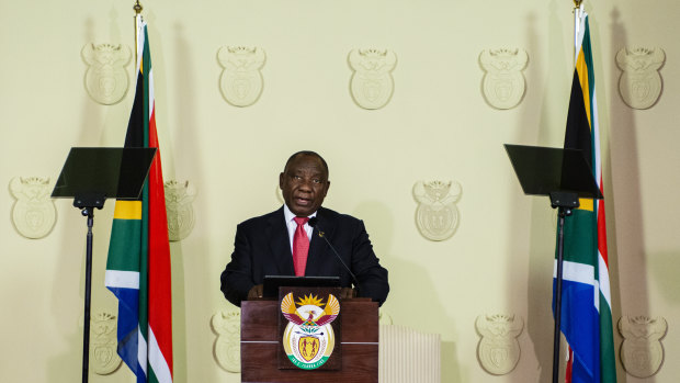 South African President Cyril Ramaphosa announcing his new cabinet.