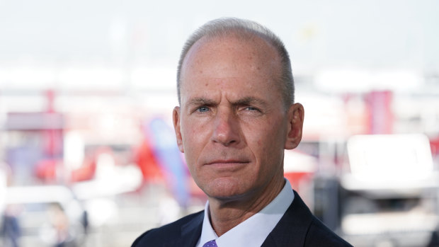 Dennis Muilenburg, chief executive officer of Boeing, being interviewed at the Paris air show.