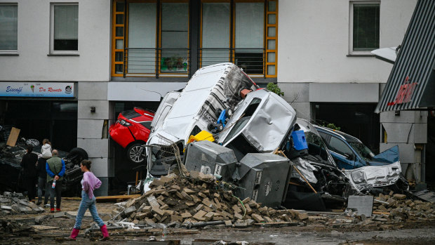 Streets and homes damaged by the flooding of the Ahr River in Bad Neuenahr - Ahrweiler, Germany. 