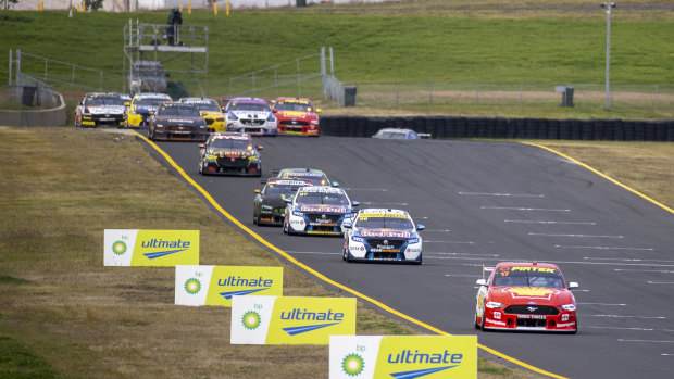 Leader of the pack: Scott McLaughlin out front during race 3.