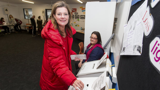 Carrum Labor MP Sonya Kilkenny, who snatched the seat from the Liberals in 2014, cast her vote at Carrum Downs Secondary College.
