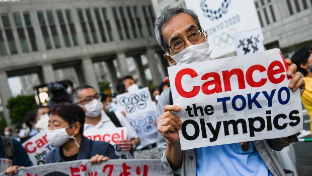 A protest against the Olympics in Tokyo, where the government is trying to live with COVID-19.