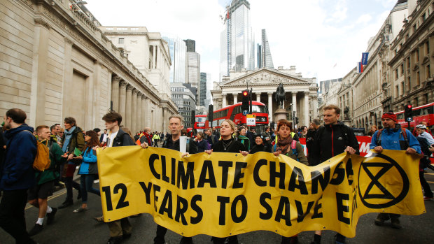 Climate activists from the Extinction Rebellion group demonstrate in London in April.