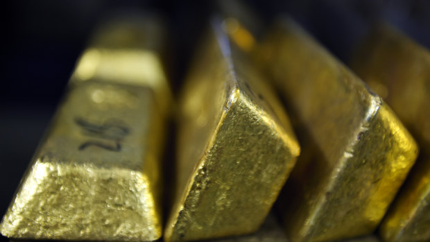 Gold bars sit in a vault at the Perth Mint Refinery. 