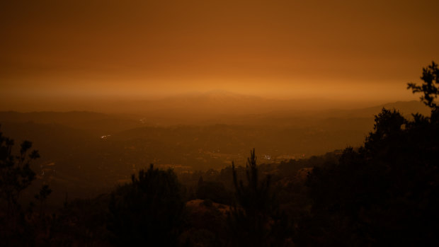 Smoke hangs over Mount Diablo in Orinda, California.