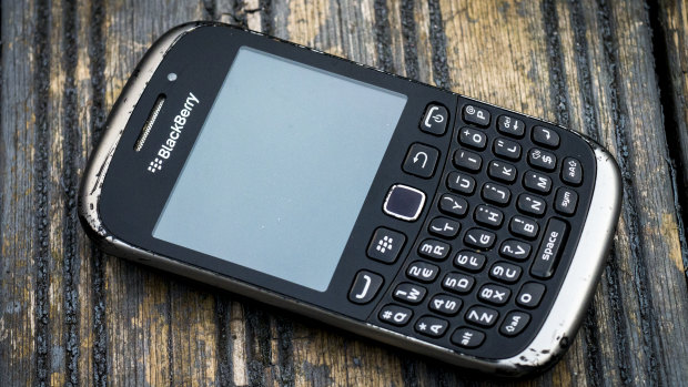 A BlackBerry 9320 Curve such as this has become central to the trial of four men in the NSW District Court.