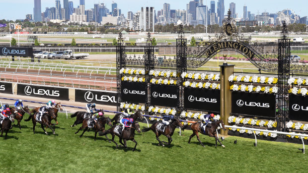 Irish thoroughbred Twilight Payment, ridden by Jye McNeil, wins the Melbourne Cup in 2020.