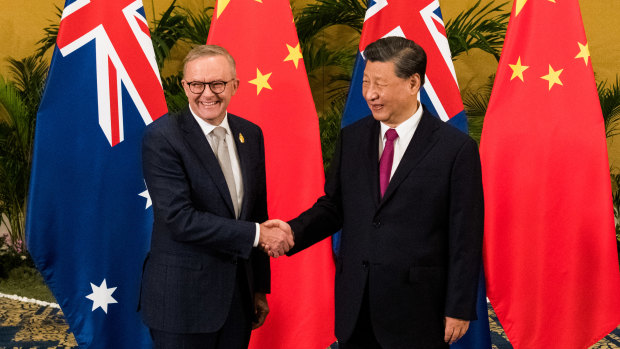 Australian prime minister Anthony Albanese meeting President Xi Jinping on Tuesday. 