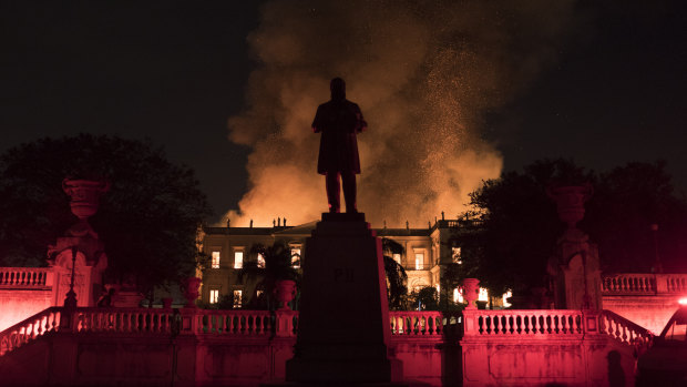 Flames engulf the 200-year-old National Museum of Brazil, in Rio de Janeiro, on Sunday.