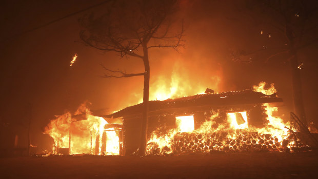 A house burns in Goseong, South Korea.