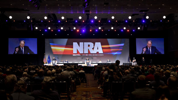 CEO of the NRA, Wayne LaPierre, speaks during the organisation's annual meeting of members in Indianapolis on Friday.