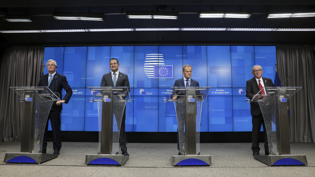 From left: Chief EU negotiator Michel Barnier, Irish Prime Minister Leo Varadkar, EU president Donald Tusk and European Commission president Jean-Claude Juncker.