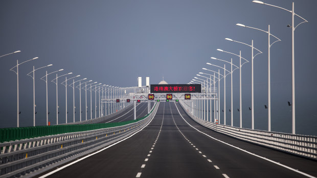 A section of the Hong Kong-Zhuhai-Macau Bridge (HZMB), which is due to open in July.