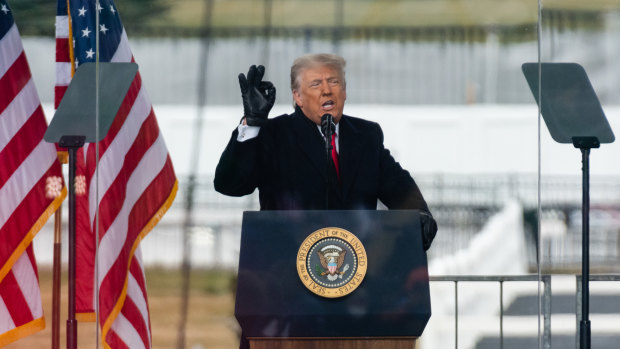 President Donald Trump speaks at a rally near the White House before the Capitol riots.