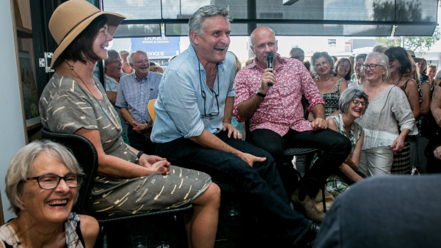 Geraldine Brooks, Richard Glover and Richard Flanagan in conversation at the Bookoccino launch party.