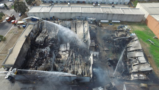 Bradbury Industrial Services' Campbellfield factory in the days after the April 2019 fire.